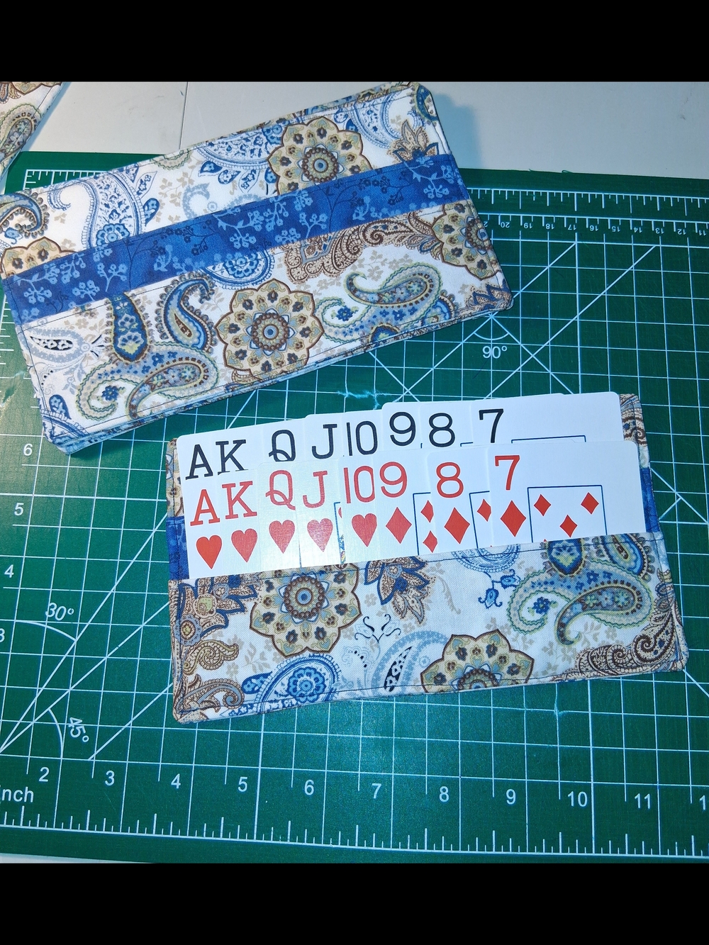 4pc Set Handmade Paisley Blue Card Holder - Fabric Card Sleeve for Home Games